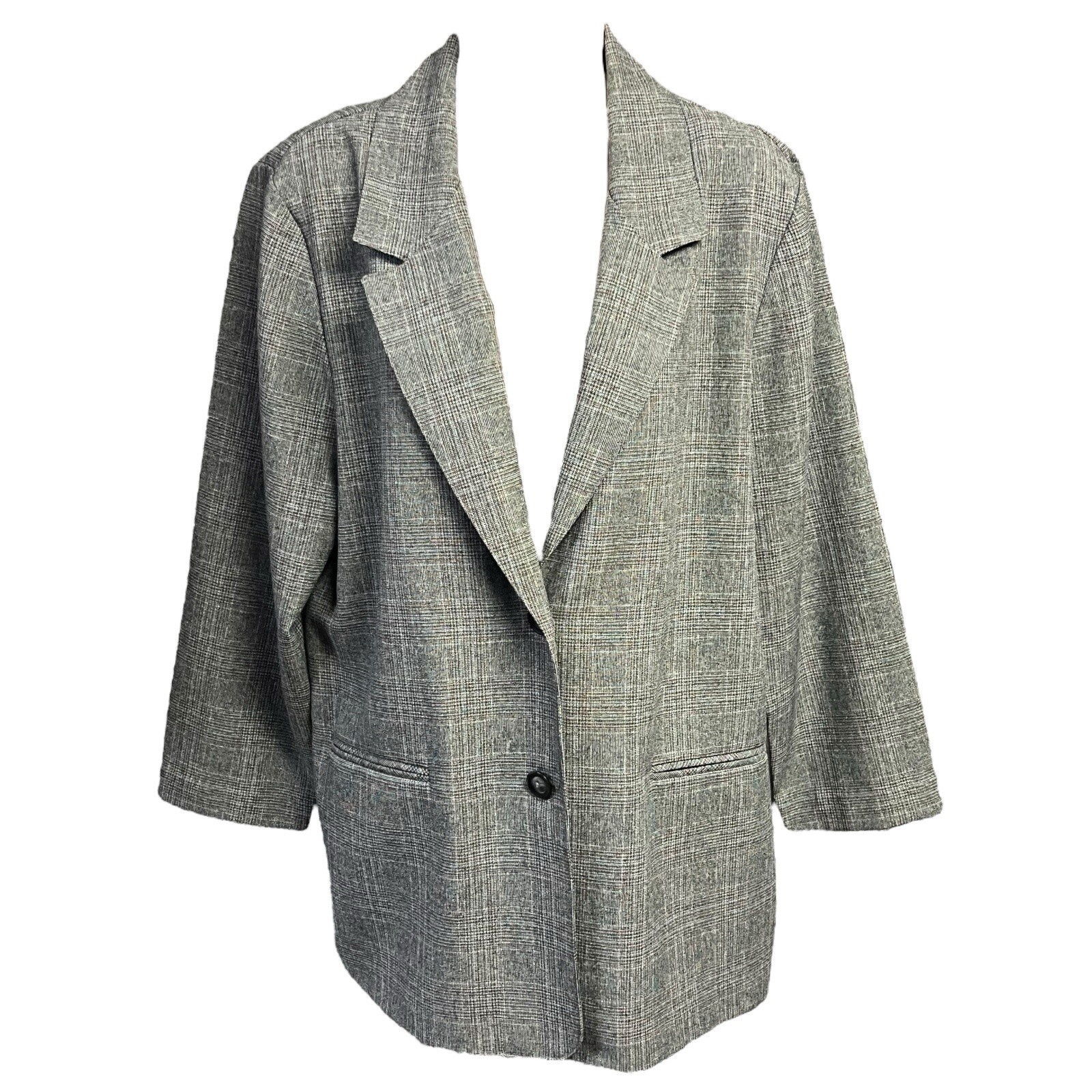 Alfred Dunner Womens Blazer Jacket Grey Single Breasted Glen Check Classic